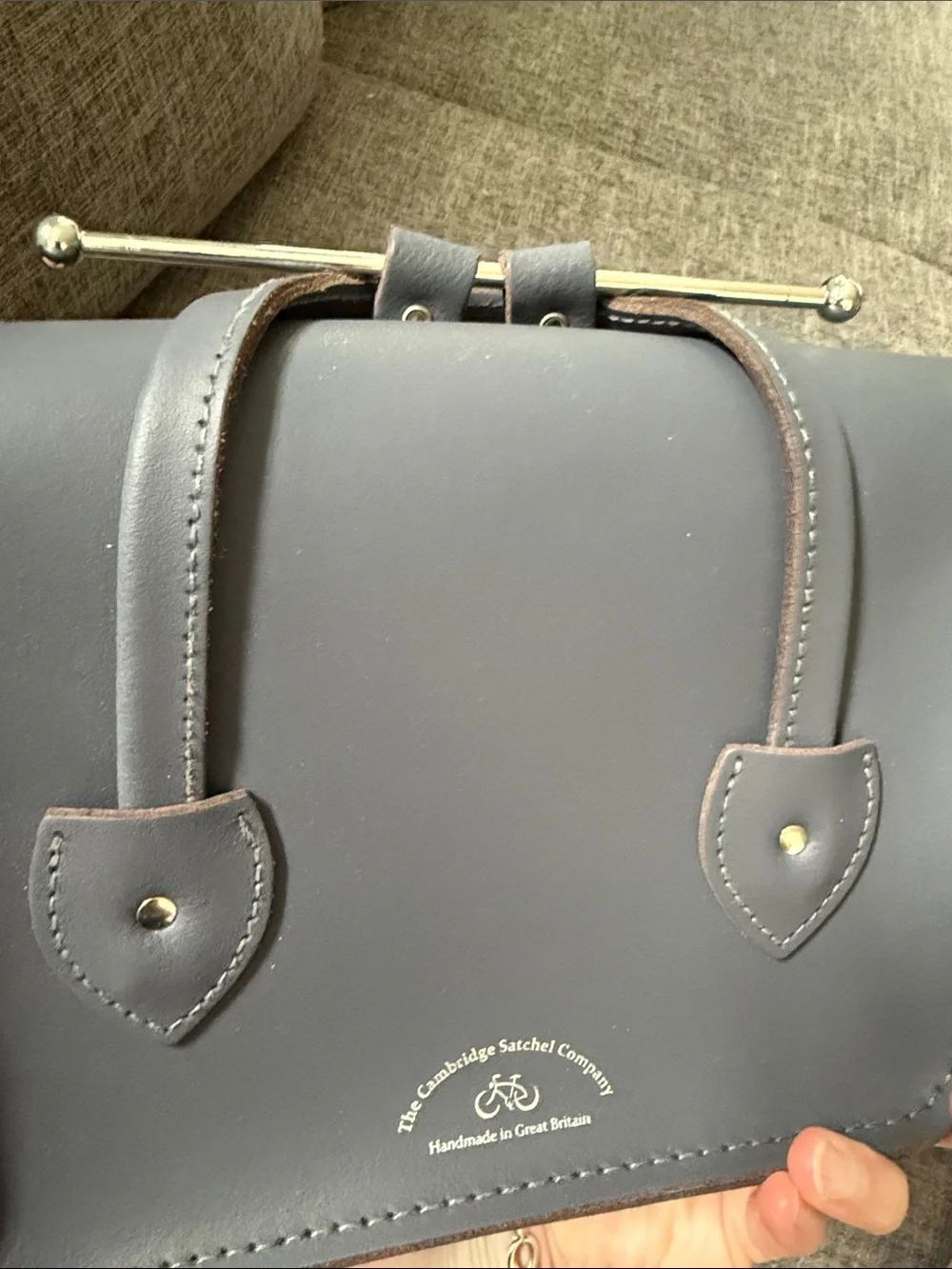 The Cambridge Satchel Company Slate Gray Leather Satchel Top Handle with strap